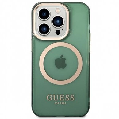 Dėklas Guess Gold Outline Translucent MagSafe GUHMP14XHTCMA iPhone 14 Pro Max Žalias 2