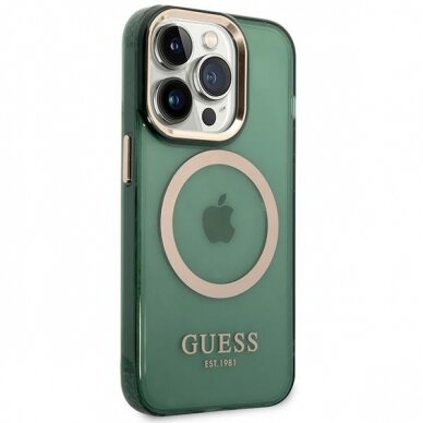 Dėklas Guess Gold Outline Translucent MagSafe GUHMP14XHTCMA iPhone 14 Pro Max Žalias 3
