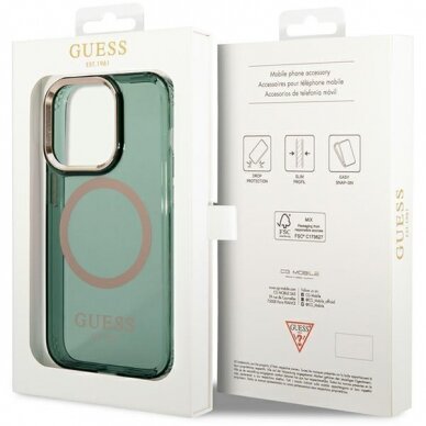 Dėklas Guess Gold Outline Translucent MagSafe GUHMP14XHTCMA iPhone 14 Pro Max Žalias 7