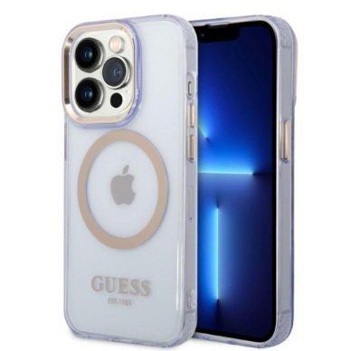 Dėklas Guess Gold Outline Translucent MagSafe GUHMP14XHTCMU iPhone 14 Pro Max Purpurinis Dėklas Guess Gold Outline Translucent MagSafe GUHMP14XHTCMU iPhone 14 Pro Max Purpurinis