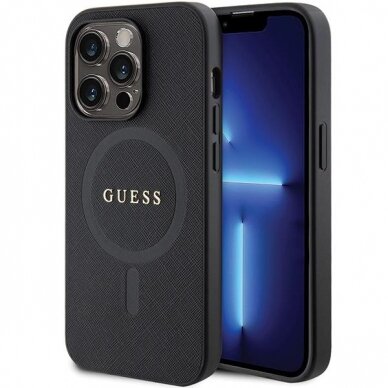 Dėklas Guess GUHMP14XPSAHMCK iPhone 14 Pro Max 6.7" - Juodas Saffiano MagSafe Dėklas Guess GUHMP14XPSAHMCK iPhone 14 Pro Max 6.7" - Juodas Saffiano MagSafe