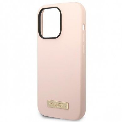 Dėklas Guess Silicone Logo Plate MagSafe GUHMP14XSBPLP iPhone 14 Pro Max Rožinis 5 Dėklas Guess Silicone Logo Plate MagSafe GUHMP14XSBPLP iPhone 14 Pro Max Rožinis 5