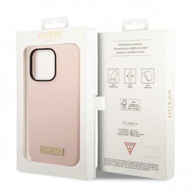 Dėklas Guess Silicone Logo Plate MagSafe GUHMP14XSBPLP iPhone 14 Pro Max Rožinis 7