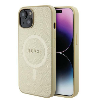 Originalus dėklas Guess GUHMP15MPSAHMCB iPhone 15 Plus 6.7 gold/gold hardcase Saffiano MagSafe Originalus dėklas Guess GUHMP15MPSAHMCB iPhone 15 Plus 6.7 gold/gold hardcase Saffiano MagSafe