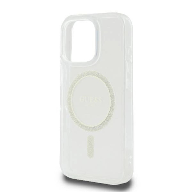 iPhone 16 Pro Guess GUHMP16LHFGERET kietas permatomas dėklas IML Glitter Circle MagSafe 5