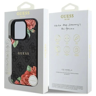 Guess GUHMP16LP4ROPEMCK iPhone 16 Pro 6.3&quot; Juodas/Juodas hardcase 4G Flowers Print MagSafe 7
