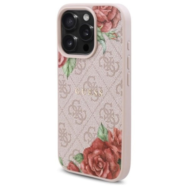 Guess GUHMP16LP4ROPEMCP iPhone 16 Pro 6.3&quot; Rožinis/Rožinis hardcase 4G Flowers Print MagSafe 1