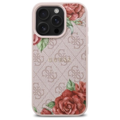 Guess GUHMP16LP4ROPEMCP iPhone 16 Pro 6.3&quot; Rožinis/Rožinis hardcase 4G Flowers Print MagSafe 2