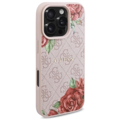 Guess GUHMP16LP4ROPEMCP iPhone 16 Pro 6.3&quot; Rožinis/Rožinis hardcase 4G Flowers Print MagSafe 3