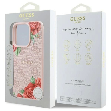 Guess GUHMP16LP4ROPEMCP iPhone 16 Pro 6.3&quot; Rožinis/Rožinis hardcase 4G Flowers Print MagSafe 7