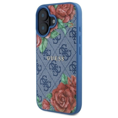 Guess GUHMP16SP4ROPEMCB iPhone 16 6.1&quot; Mėlynas/Mėlynas hardcase 4G Flowers Print MagSafe 1