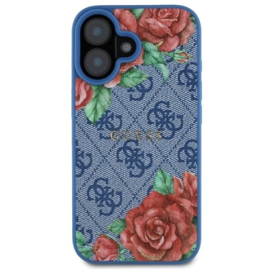 Guess GUHMP16SP4ROPEMCB iPhone 16 6.1&quot; Mėlynas/Mėlynas hardcase 4G Flowers Print MagSafe 2