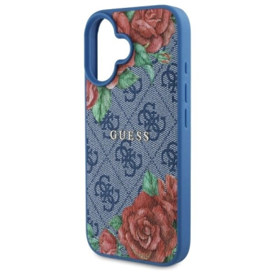 Guess GUHMP16SP4ROPEMCB iPhone 16 6.1&quot; Mėlynas/Mėlynas hardcase 4G Flowers Print MagSafe 5