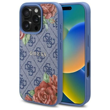Guess GUHMP16SP4ROPEMCB iPhone 16 6.1&quot; Mėlynas/Mėlynas hardcase 4G Flowers Print MagSafe