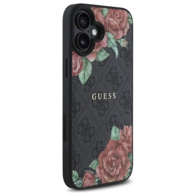 Guess GUHMP16SP4ROPEMCK iPhone 16 6.1&quot; Juodas/Juodas hardcase 4G Flowers Print MagSafe 3