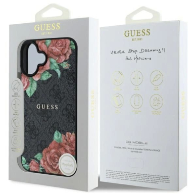 Guess GUHMP16SP4ROPEMCK iPhone 16 6.1&quot; Juodas/Juodas hardcase 4G Flowers Print MagSafe 7