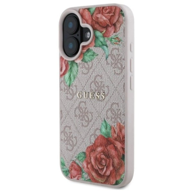 Guess GUHMP16SP4ROPEMCP iPhone 16 6.1&quot; Rožinis/Rožinis hardcase 4G Flowers Print MagSafe 1