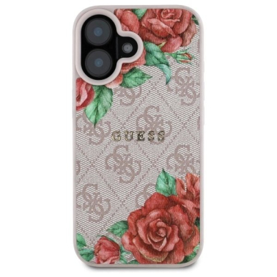 Guess GUHMP16SP4ROPEMCP iPhone 16 6.1&quot; Rožinis/Rožinis hardcase 4G Flowers Print MagSafe 2
