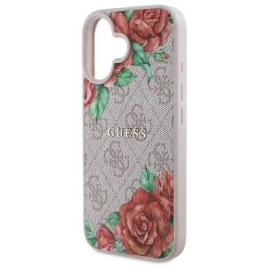 Guess GUHMP16SP4ROPEMCP iPhone 16 6.1&quot; Rožinis/Rožinis hardcase 4G Flowers Print MagSafe 5