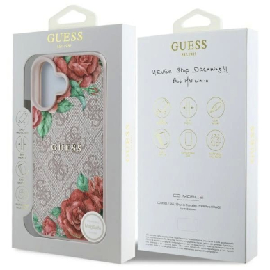 Guess GUHMP16SP4ROPEMCP iPhone 16 6.1&quot; Rožinis/Rožinis hardcase 4G Flowers Print MagSafe 7