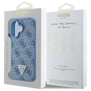 iPhone 16 Guess Hardcase Leather 4G Triangle Strass MagSafe dėklas - mėlynas 6
