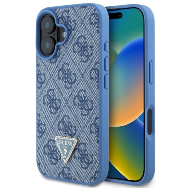 iPhone 16 Guess Hardcase Leather 4G Triangle Strass MagSafe dėklas - mėlynas