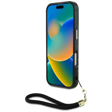 Guess HC IML Leopard Triangle Cord Strap MagSafe Dėklas skirtas iPhone 16 Pro - Rudas 3