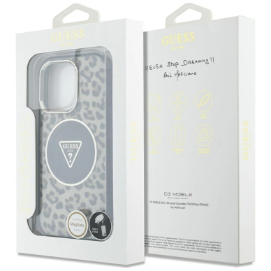 Guess HC IML Leopard Triangle Cord Strap MagSafe Dėklas skirtas iPhone 16 Pro - Rudas 6