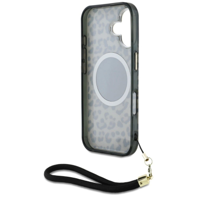 Guess HC IML Leopard Triangle Cord Strap MagSafe iPhone 16 Dėklas - Rudas 5
