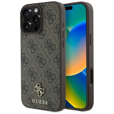 Guess HC PU 4G Small 4G and Classic Dėklas skirtas iPhone 16 Pro MagSafe - Rudas
