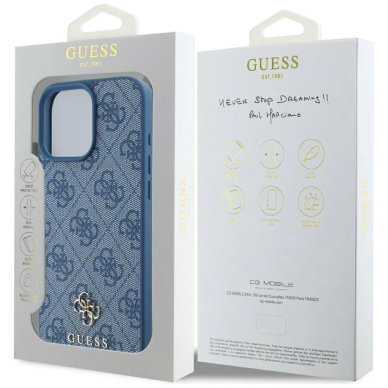 Guess HC PU 4G Small 4G and Classic Dėklas skirtas iPhone 16 Pro Max MagSafe - Mėlynas 7