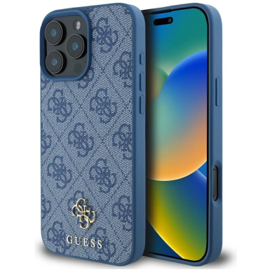 Guess HC PU 4G Small 4G and Classic Dėklas skirtas iPhone 16 Pro Max MagSafe - Mėlynas