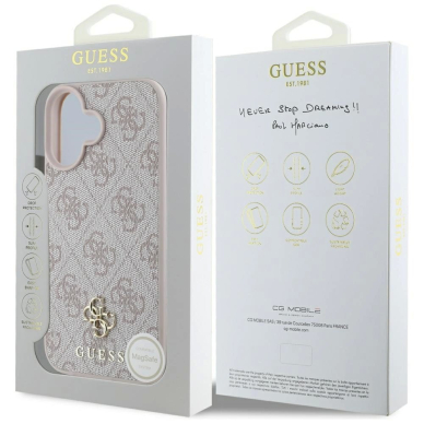 Guess HC PU 4G Small 4G and Classic iPhone 16 MagSafe Dėklas - Rožinis 7