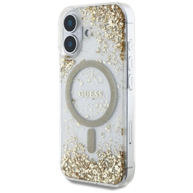 Guess HC Resin Bottom Glitter MagSafe Dėklas skirtas iPhone 16 - Auksinis 1 Guess HC Resin Bottom Glitter MagSafe Dėklas skirtas iPhone 16 - Auksinis 1