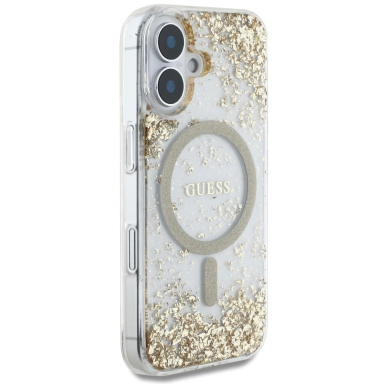 Guess HC Resin Bottom Glitter MagSafe Dėklas skirtas iPhone 16 - Auksinis 3 Guess HC Resin Bottom Glitter MagSafe Dėklas skirtas iPhone 16 - Auksinis 3