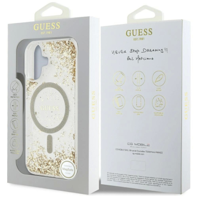 Guess HC Resin Bottom Glitter MagSafe Dėklas skirtas iPhone 16 - Auksinis 7 Guess HC Resin Bottom Glitter MagSafe Dėklas skirtas iPhone 16 - Auksinis 7