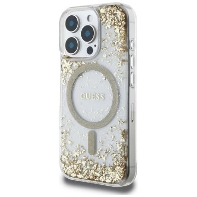 iPhone 16 Pro dėklas Guess HC Resin Bottom Glitter, MagSafe – auksinis 1