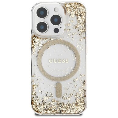 iPhone 16 Pro dėklas Guess HC Resin Bottom Glitter, MagSafe – auksinis 2