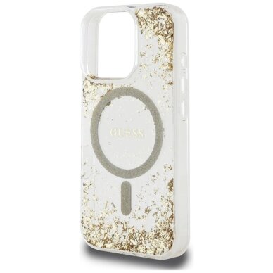 iPhone 16 Pro dėklas Guess HC Resin Bottom Glitter, MagSafe – auksinis 5
