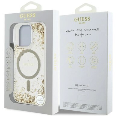iPhone 16 Pro dėklas Guess HC Resin Bottom Glitter, MagSafe – auksinis 7