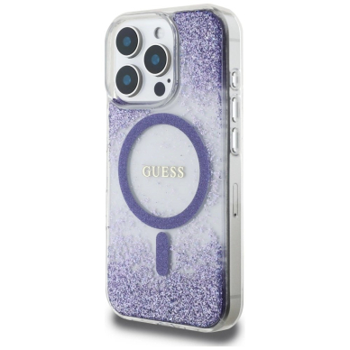 Guess HC Resin Bottom Glitter MagSafe Dėklas skirtas iPhone 16 Pro Max - Violetinis 1