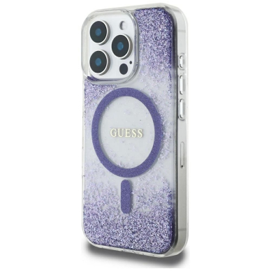 Guess HC Resin Bottom Glitter MagSafe Dėklas skirtas iPhone 16 Pro - Violetinis 1