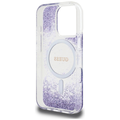 Guess HC Resin Bottom Glitter MagSafe Dėklas skirtas iPhone 16 Pro - Violetinis 6
