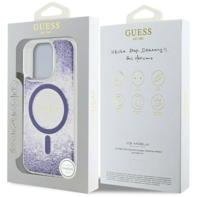 Guess HC Resin Bottom Glitter MagSafe Dėklas skirtas iPhone 16 Pro - Violetinis 7 Guess HC Resin Bottom Glitter MagSafe Dėklas skirtas iPhone 16 Pro - Violetinis 7