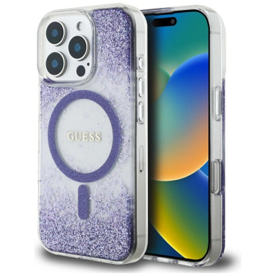 Guess HC Resin Bottom Glitter MagSafe Dėklas skirtas iPhone 16 Pro - Violetinis