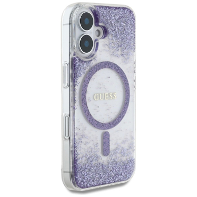 Guess HC Resin Bottom Glitter MagSafe Dėklas skirtas iPhone 16 - Violetinis 3 Guess HC Resin Bottom Glitter MagSafe Dėklas skirtas iPhone 16 - Violetinis 3