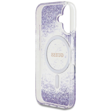 Guess HC Resin Bottom Glitter MagSafe Dėklas skirtas iPhone 16 - Violetinis 6