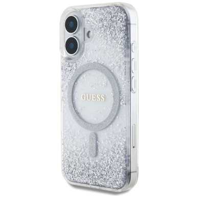 Guess HC Resin Bottom Glitter MagSafe Dėklas skirtas iPhone 16 - Sidabrinis 1 Guess HC Resin Bottom Glitter MagSafe Dėklas skirtas iPhone 16 - Sidabrinis 1