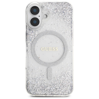 Guess HC Resin Bottom Glitter MagSafe Dėklas skirtas iPhone 16 - Sidabrinis 2 Guess HC Resin Bottom Glitter MagSafe Dėklas skirtas iPhone 16 - Sidabrinis 2