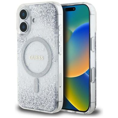 Guess HC Resin Bottom Glitter MagSafe Dėklas skirtas iPhone 16 - Sidabrinis